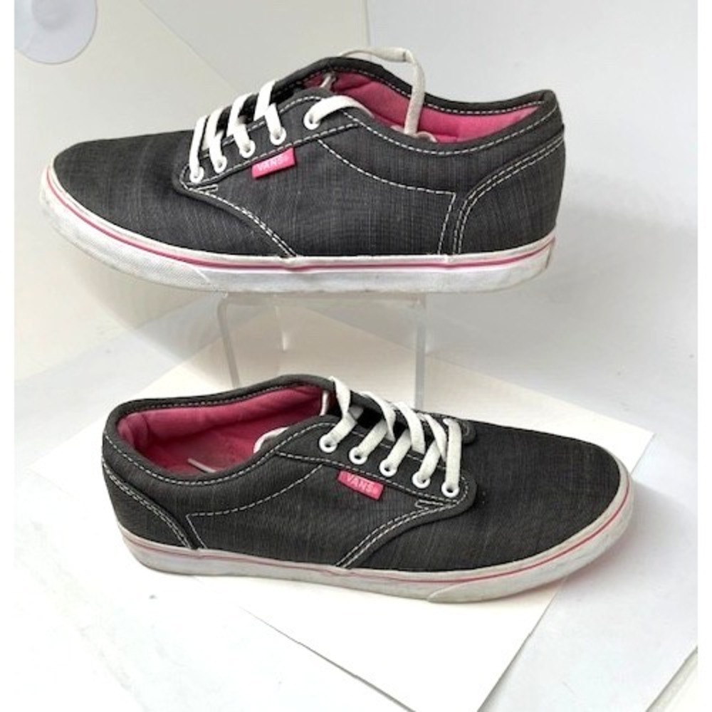Vans Womens Sneakers 6.5 Gray Denim Pink Lined Lace-up Athletic Shoes Preowned